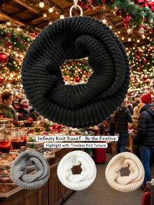 1 pezzo Sciarpa ad anello in maglia unisex - Colori multipli (Nero, Grigio, Bianco, Beige) per uno stile festivo natalizio, per il calore invernale, lo sci e le attività all'aperto per donne e uomini con una texture in maglia senza tempo - Sciarpa infinita - Visualizzare 7