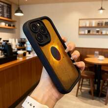 Cubierta de teléfono con borde negro y diseño de eclipse solar en tonos dorados para uso diario en cafeterías Aplicable a los teléfonos de la serie Apple y Galaxy - Burdeos - Ver 6