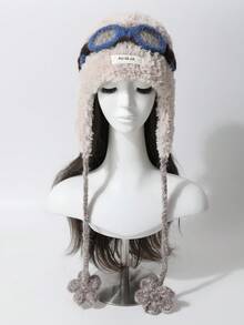 1pc Women's Cute Detachable Aviator Knitted Hat, Autumn/Winter Fashion New Plush Warm Ear Protection Knitted Cap, Outdoor Trapper Hat, Fashionable & Versatile - Knitted Hat - View 4