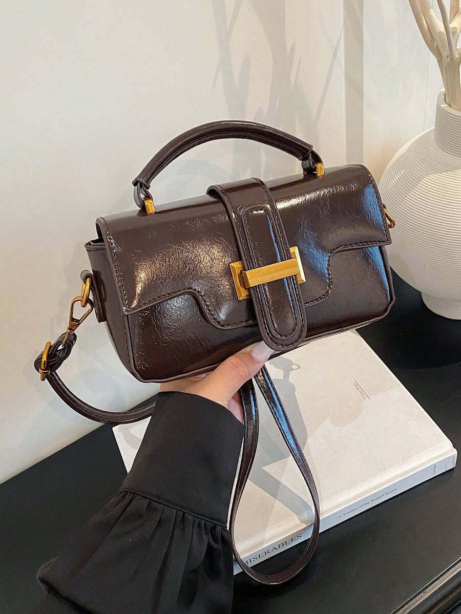 New Stylish Handbag, High-Quality Small Square Bag, Women's Casual Chic Shoulder/Crossbody Bag For Daily Use - Coffee - View 1