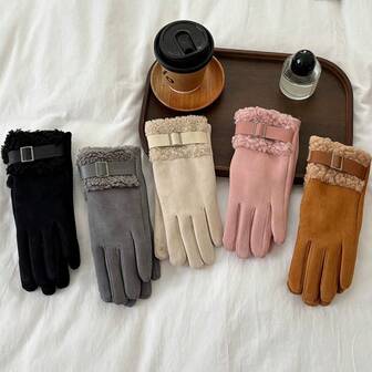 1 Pair Women's Fleece Cycling Gloves, Windproof, Warm, Thick, Touchscreen Friendly, Winter