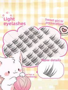 10 Rows/60pcs Natural Fairy Eyelashes, High Volume Cartoon Style Individual Cluster Lash Extensions For Beginners - D - View 6
