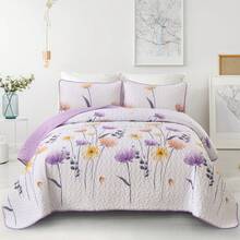 3 Pieces Purple Flower Quilt Set, One Set Included 1 Bedspread With 2 Pillowcases, Twin Full Queen King Size Paisley Patchwork Plaid Bedspread Bedding Sets Boho Soft Lightweight Microfiber Coverlet Set For All Season,Home Decor Room Decor Bedroom Decor Bed Comforter Set Mothers Day Gift Wedding Decorations - 紫色 - 查看 14