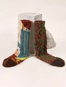 3 Pairs Women's Multicolor Socks Set, Fashion Prints, 3D Textures, Ribbed Knit Fabric, Breathable, Crew Socks For Casual, Date, Party, School, Holiday Gifts - Multicolor - View 5