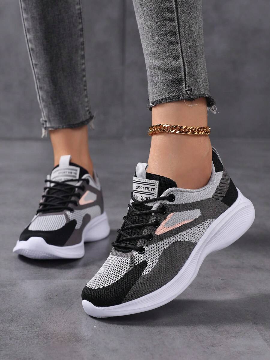 Pantofi sport pentru femei, mărimi mari, respirabili, cu plasă, pentru femei, pantofi sport, ușori și confortabili, la modă, cu vârful rotund și șireturi, pantofi de mers pentru femei, pantofi de alergare pentru șosea pentru femei, pantofi de călătorie cu blocuri de culoare pentru femei