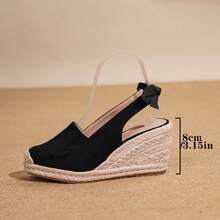 Giày sandal đế xuồng dệt kim thời trang đi nghỉ thường ngày cho nữ - màu đen - Xem 6