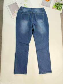 女士加大码保暖直筒裤 - 中腰设计，冬季保暖，日常百搭 - 藍色 - 查看 7