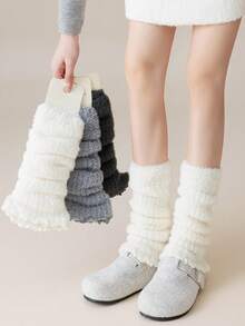 1/2/4 Pairs Women Fuzzy Warm Thickened Leg Warmers, Versatile Autumn/Winter, Fashion Minimalist Crew/Knee High/Leg Warmers - Multicolor - View 6