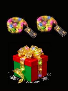 1m/3 Meters/5m/10m Christmas LED Ribbon String Lights, Christmas Tree Home Decor, Handmade DIY Bowknot String Lights, Suitable For Christmas Tree And Gift Box Decoration - Gold - View 8