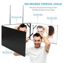 3 Way Mirror For Hair Cutting, 360 Trifold With Height Adjustable Telescoping Hooks For Makeup And Braiding - màu đen - Xem 7
