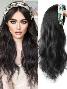 Peluca con diadema trenzada verde de 24 pulgadas, estilo europeo y americano, cabello largo rizado y ondulado, adecuada para uso diario, fiestas y disfraces de cosplay, peluca de Halloween apta para todas las estaciones. (Color del cabello: negro, marrón) - Multicolor - Ver 2
