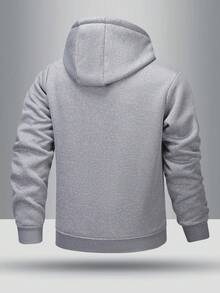 Teens' Winter Versatile Minimalist Ribbed Cuff & Hem Design Zipper Pocket Warm Thermal Lined Hooded Sweatshirt Jacket - Light Grey - View 2