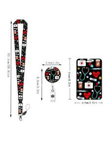 Medical Theme Lanyard ID Badge Holder Set, Durable Plastic Card Sleeve With Retractable Cord, Suitable For Nurses, Doctors, Teachers, Scratch-Resistant Protective Case With Keychain, Multi-Pack - Multicolor - View 8