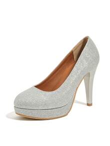Womens Classic Round Toe High Heel Platform Pumps Elegant Dress Shoes For Party Office Or Wedding Ankle Strap Pumps Platform Stiletto Dress High Heel - 銀色 - 查看 5
