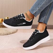 1 Pair Letter Casual PU Leather Lace-Up Skateboard Outdoor Winter Warm Plush Snow Boots - Black - View 7