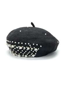 1pc Letter, Star, Butterfly Embellished Vintage Palace Style Wool Solid Color Rhinestone Pearl Beret Hat, Pumpkin Hat, Fashion & Versatile For Women, Autumn/Winter - C - View 10