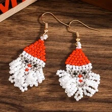 Festive Beaded Santa Earrings: Handcrafted With Vintage Charm For Year-Round Wear