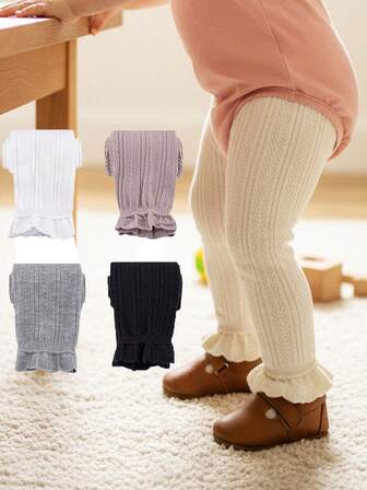 幼儿女童粗针织加厚柔软踝部打底裤连裤袜长筒袜，适合3-9岁儿童