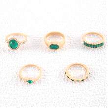 Cross-Border Luxury Accessories Geometric Gemstone Ring Colorful Inlaid Diamond Four-Piece Ring Set - 23643-xanh - Xem 5
