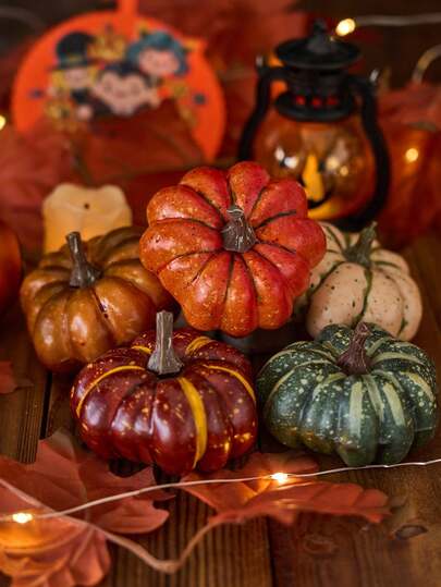 Three Realistic Pumpkins, Mixed Pumpkins, Fake Pumpkins, Props For Photographing Fake Pumpkin Models, Suitable For Home Decorations Such As Holidays, Halloween, Thanksgiving, And Autumn Harvest. Halloween Decorations, Autumn Decorations, Room Decorations, Autumn Decorations.