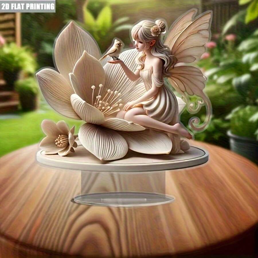 2D平面亚克力仙女花卉摆件，7.8英寸 - 波西米亚风格，梦幻自然灵感装饰，做工精美，色彩鲜艳，适用于书架、书桌、客厅等家居装饰 - 送给自然爱好者的完美礼物，仙女主题装饰，设计精巧，优雅的墙面挂饰 - 彩色 - 查看 1