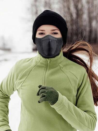 Windproof Polar Fleece Cycling Mask - Uncharged Outdoor Face Mask With Earmuffs For Ski, Hiking, Camping - Black, One Size Fits All