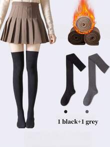 1/2/3/4/5双装女士保暖过膝袜,女士大腿袜,加厚保暖长筒袜,及膝袜,秋冬季舒适家居袜 - 彩色 - 查看 22