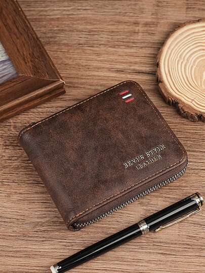 Vintage-Style Men's Faux Leather Wallet With Zipper - Sleek Black, Contrast Detail Color-Block Card Holder With Large Capacity For Bills And Tickets Business Casual Old Style Men For Men Wallet Purse Wallet Men Wallet Leather