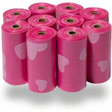 Bolsas de excrementos de perro opacas y antivergonzosas (150 unidades que contienen 13 x 9 pulgadas 15 micrones con dispensador estándar adaptado) - RosadoCorazón - Ver 1