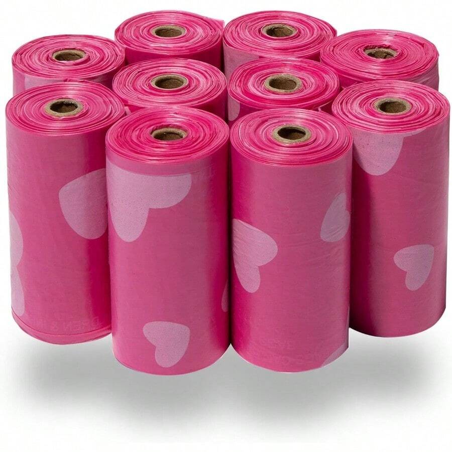 Bolsas de excrementos de perro opacas y antivergonzosas (150 unidades que contienen 13 x 9 pulgadas 15 micrones con dispensador estándar adaptado) - RosadoCorazón - Ver 1