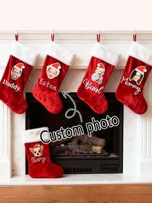 Customized Pet Photo Christmas Stockings | Personalized Family Socks | Dog Cat Christmas Gifts | Holiday Home Decor | Christmas 2025, Christmas Gifts, Perfect Christmas Gifts - Elegant Calligraphy Font - Christmas Gifts, Gifts For Family, Christmas Gifts