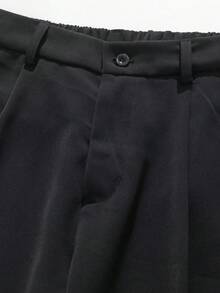 男士宽松轻便商务裤，涤纶阔腿裤，直筒休闲裤，纯色西装裤 - 黑色 - 查看 5