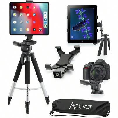 Trípode de aluminio de 57" de la serie Pro con adaptador de montaje para tableta para Apple iPad, iPad Air, iPad Mini y la mayoría de otras tabletas. Soporte de piso compatible con iPad Pro y cámara