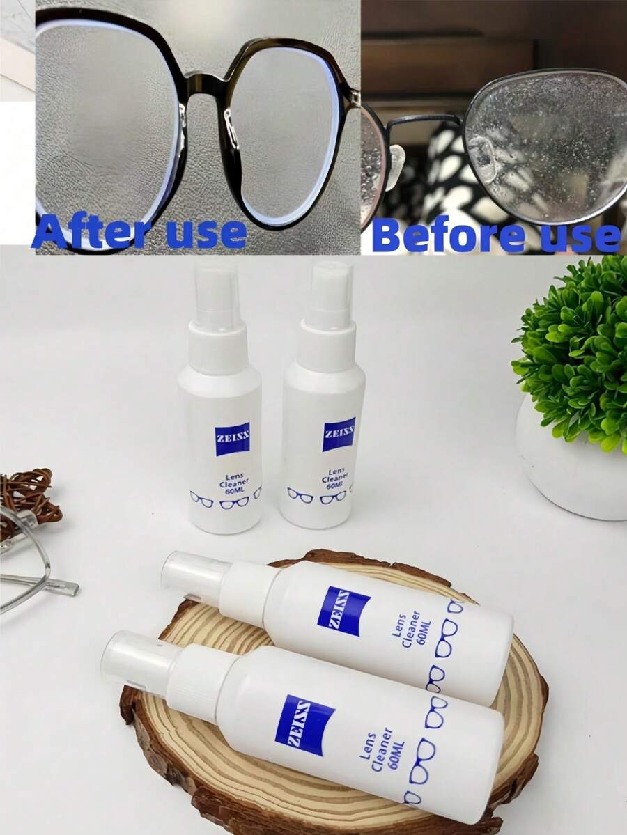 60毫升眼镜清洁液，镜片清洁喷雾，手机电脑屏幕清洁剂，便携式多功能清洁瓶，配有眼镜和时尚眼镜的镜片清洁刷