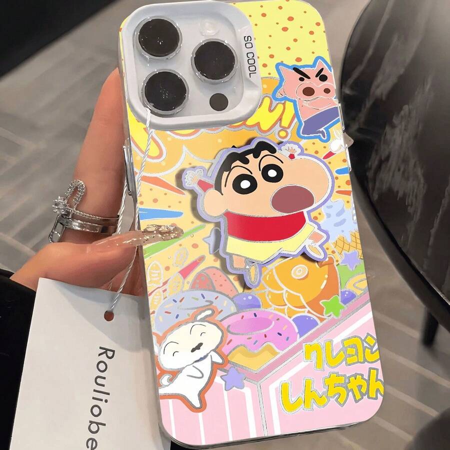 Crayon Shin-Chan Compatible With Apple 16 Phone Case 15 Hard Shell 11 Creative 14 Lychee Pattern 13 Fresh 12 Soft Girl/X - Plateado - Ver 1