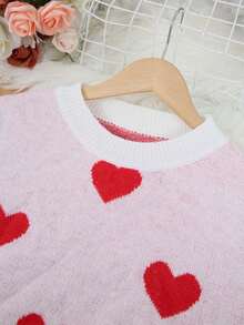 Plus Size Heart Pattern Color Block Simple Casual Pullover Sweater