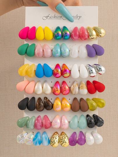 6-18个彩色水滴形经典时尚优雅设计，适合日常佩戴、度假、休闲、派对、情侣海滩冲浪等场合，流行款式（无卡片包装）（袋装）