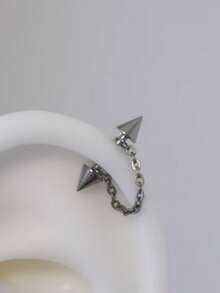 1PC Spike Helix Earring With Removable Chain Stainless Steel Earrings Helix Piercing Cartilage Piercing Gift Jewelry Punk Style Body Jewlry - Silver - View 8