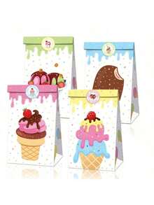 4pcs/1pc Ice Cream & Candy Gift Bags, Kraft Paper Grease-Proof Packaging Bags, Suitable For Party And Gifts, New Year And Valentine's Day Gift Bags (Stickers Random) - Multicolor - View 7