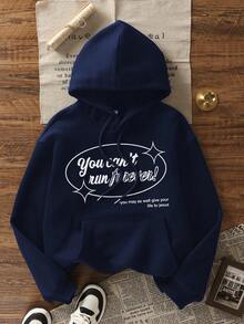 Women's Letter & Star Print Sweatshirt, Fashionable Design, Versatile, Autumn/Winter - Navy Blue - View 4