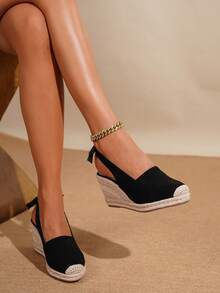 Giày sandal đế xuồng dệt kim thời trang đi nghỉ thường ngày cho nữ - màu đen - Xem 3