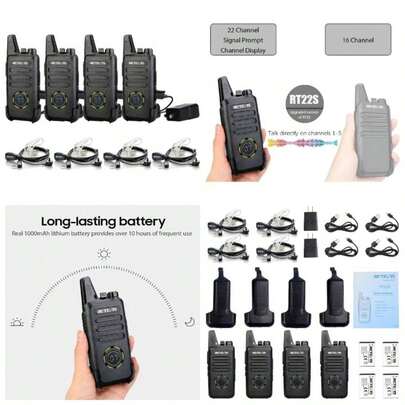RT22S Walkie Talkie Recargable, Radios de Comunicacion con Auriculares, FRS Sin Licencia, VOX, Alarma de Emergencia, Aviso de Seal, Woki Tokis para Nios Familia Regalo, Esqu4 Piezas