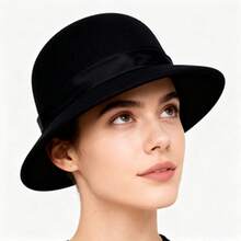 Women's Winter Fisherman Hat  Band Decor Hiking Warm Bucket Hat Basin Caps Elegant Cloche Hat - Black - View 2