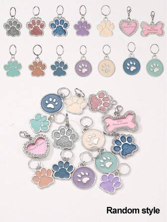 1/3/6 piezas Etiqueta de identificación de mascota de colores aleatorios, con forma de corazón, hueso o huella de pata, accesorios colgantes de etiqueta de identificación de mascota con gota de aceite
