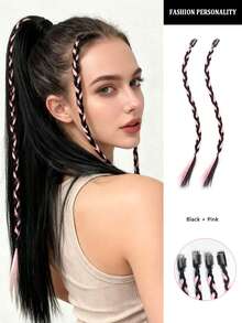18-Inch Y2K Style Clip-In Synthetic Hair Braid, Suitable For Women's Christmas Party Wear, DIY Hairstyles, Easy To Wear - Multicolor - View 15