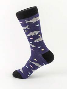 4 Paar bunte Hai-Design Socken, modische lässige Paar-Socken, europäischer und amerikanischer Straßen-Stil Knöchelsocken