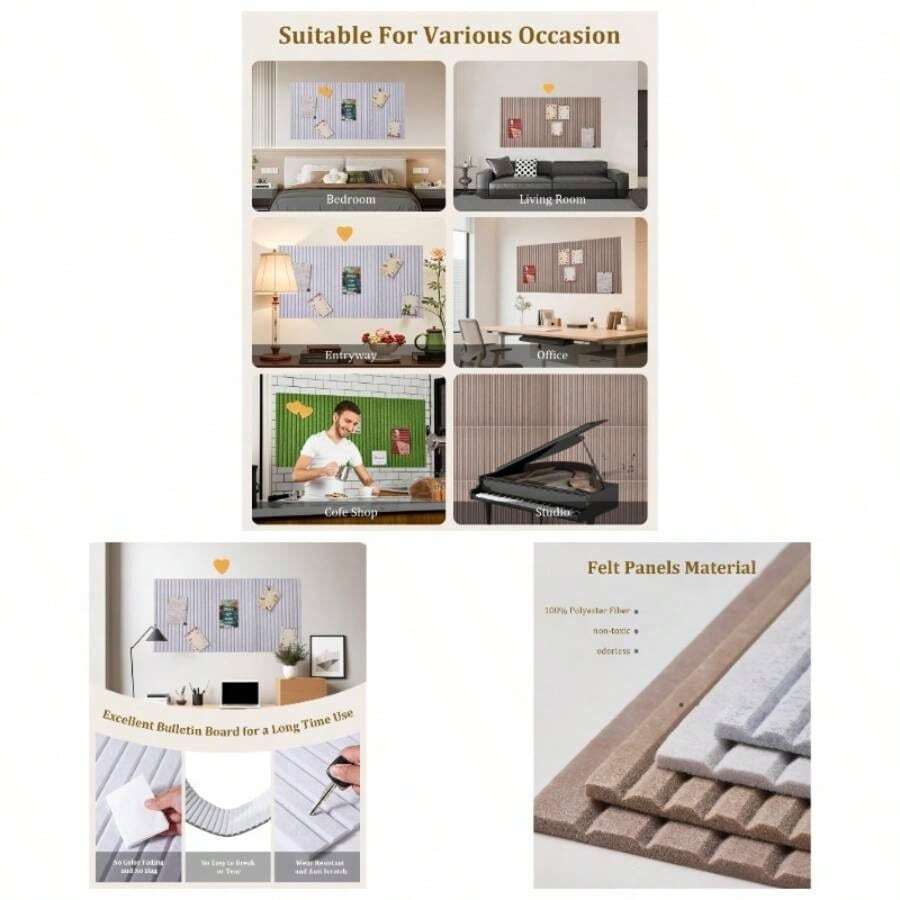Bulletin Board 60x40, Decorative Felt PinBoard, 0.9cm Thick Foldable Photo Display Board With Self - Adhesive Tape, Board School Home Kitchen Office Walls/Dark - Custom Size + Custom Color - View 1