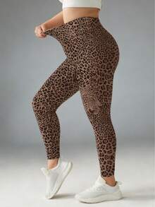 Plus Women's Leopard Print Hip Lifting Tight Yoga Exercise Pants - Brown - View 2