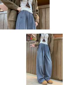 Spring Clothes, Summer Clothes, Y2k High Waist Denim Pants, Bottoms Pants, Ladies' Korean Fashion, Grunge Jeans, Office Casual, Spring And Summer Knit Pants, Slacks, Bone Structure, Straight, Wide Denim, Ladies' Pants, Autumn Clothes, Winter Clothes. Sizes Range From S To XL And Are Finished With Sharp Cuts To Suit Both Short And Tall People. - [加絨款]復古藍 - 查看 9