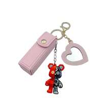 Lipstick Lipstick Leather Cover Love Mirror Cute Cartoon Bear Key Ring, Portable Compact Lipstick Case With Built-In Vanity Mirror, Adorable Bear Charm Keychain For Purse Backpack And Wrist, Pocket-Sized Cosmetic Organizer For Touch-Ups, Girly Kawaii Accessory, Everyday Travel Makeup Essential, Cute Gift Idea For Her, Holiday Stocking Stuffer For Halloween Autumn Parties Thanksgiving Christmas Winter Celebrations, Bridesmaid Party Favor, Cute Phone Bag Charm Accessory - Multicolor - View 13
